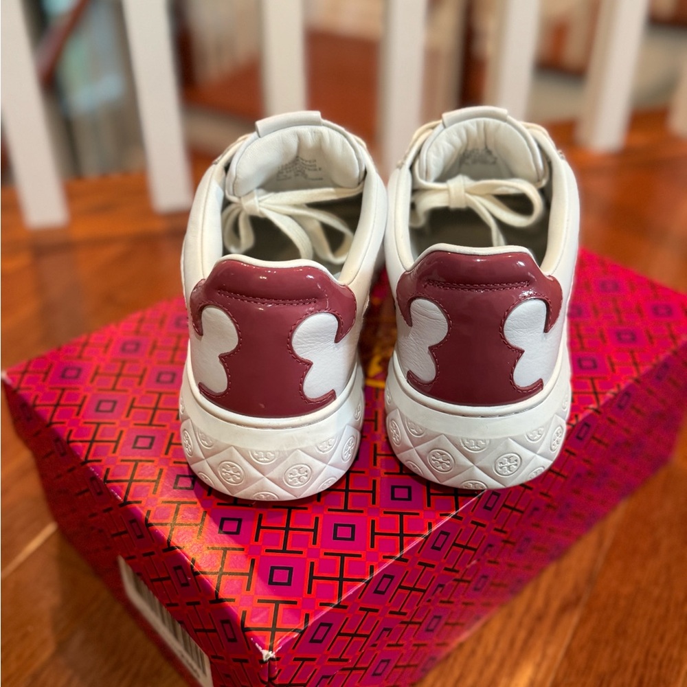 Tory Burch White and Burgundy Sneakers - Picture 2 of 6